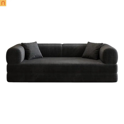 Sofa Convertible Corduroy Black 78.8in Long With Pillow Back Support
