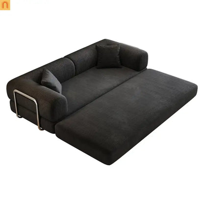 Sofa Convertible Corduroy Black 78.8in Long With Pillow Back Support