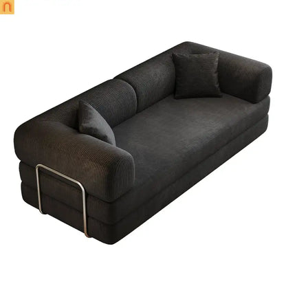 Sofa Convertible Corduroy Black 78.8in Long With Pillow Back Support