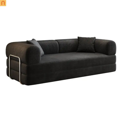 Sofa Convertible Corduroy Black 78.8in Long With Pillow Back Support
