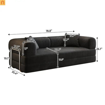 Sofa Convertible Corduroy Black 78.8in Long With Pillow Back Support