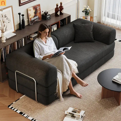 Sofa Convertible Corduroy Black 78.8in Long With Pillow Back Support